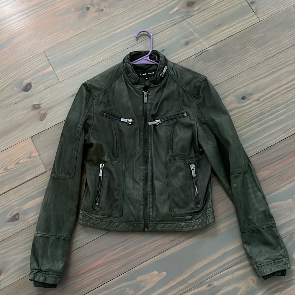 Black Rivet GENUINE LEATHER Moto jacket